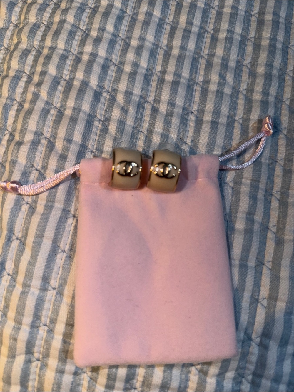 Beige Gold Logo Bead Pair